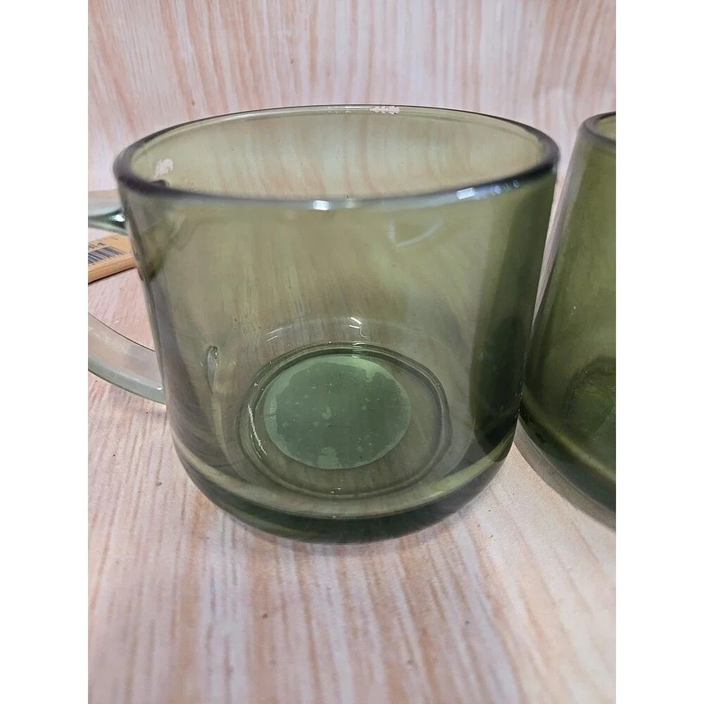 NEW Forest Green CLEAR Glass Coffee Mug 12oz SET OF 2